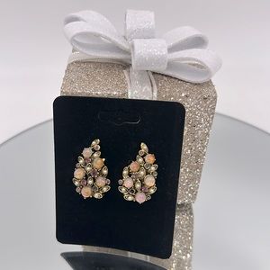 Vintage Estate Opalescent Rhinestone Faux Pearl Earrings Gold Tone